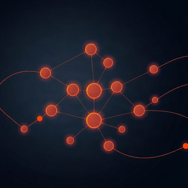 Visualización abstracta de flujos conectados con acentos ámbar sobre fondo pizarra